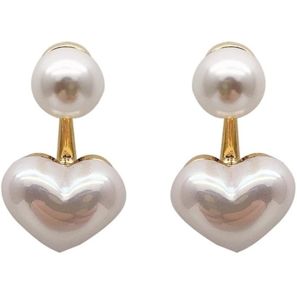 Pearl Heart Ear Jacket Earrings - Picture 1 of 6
